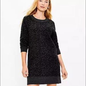 Loft Black/Gray Wool Blend Leopard Print Pullover Midi Sweater Dress (XS)